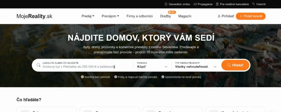 Náhľad webu MojeReality.sk